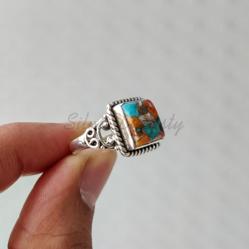 'Dashing' Oyster Copper Turquoise 925 Solid Sterling Silver Ring