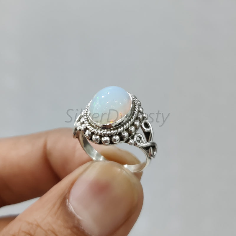 'Designer' Ethiopian Opal Ring, 925 Solid Sterling Silver Ring