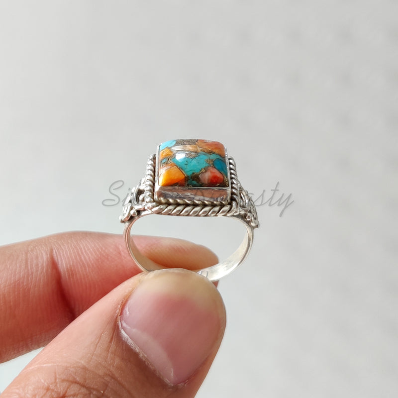 'Dashing' Oyster Copper Turquoise 925 Solid Sterling Silver Ring