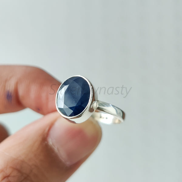 'Boho' Blue Sapphire Minimalist 925 Solid Sterling Silver Ring