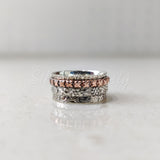 Spinner Ring, 925 Solid Sterling Silver Band, Silver + Copper Spin