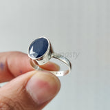 'Boho' Blue Sapphire Minimalist 925 Solid Sterling Silver Ring