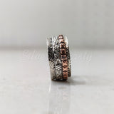 Spinner Ring, 925 Solid Sterling Silver Band, Silver + Copper Spin