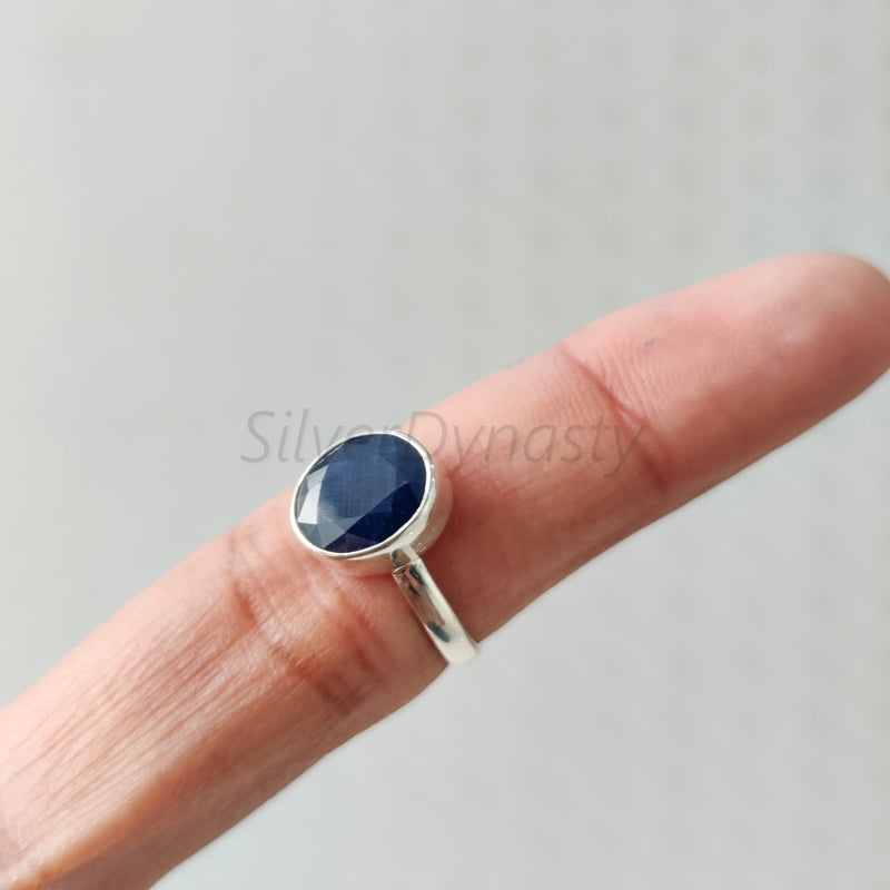 'Boho' Blue Sapphire Minimalist 925 Solid Sterling Silver Ring