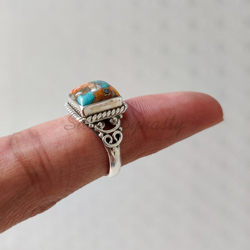 'Dashing' Oyster Copper Turquoise 925 Solid Sterling Silver Ring