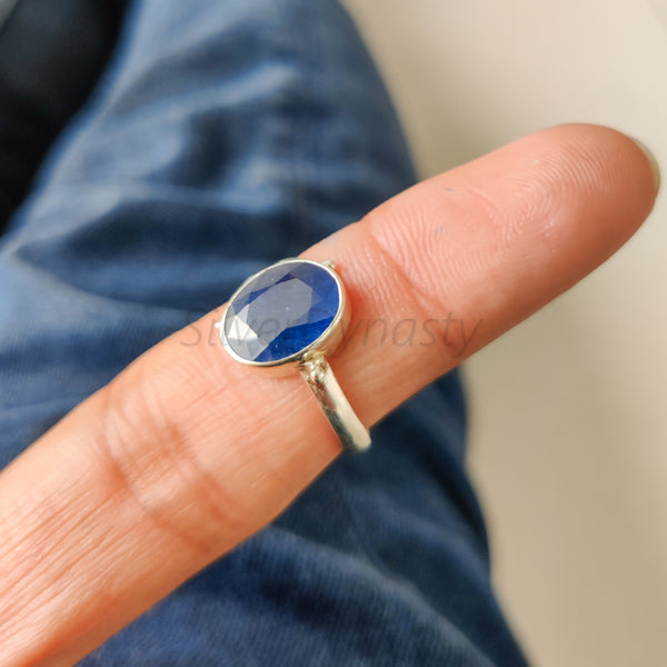 'Boho' Blue Sapphire Minimalist 925 Solid Sterling Silver Ring