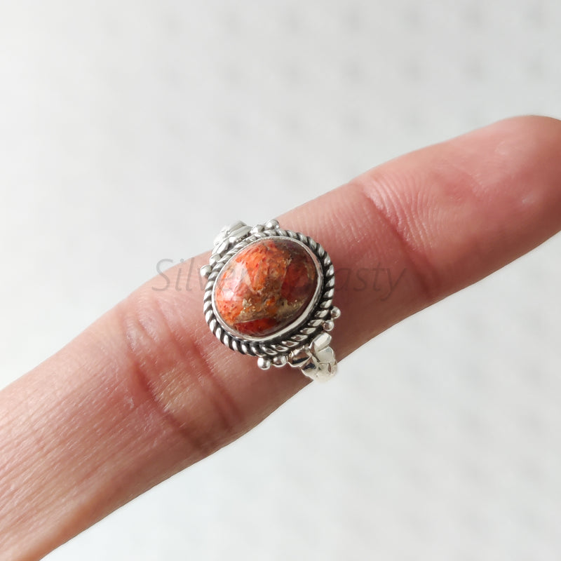 'Boho' Brown Copper Turquoise 925 Solid Sterling Silver Ring