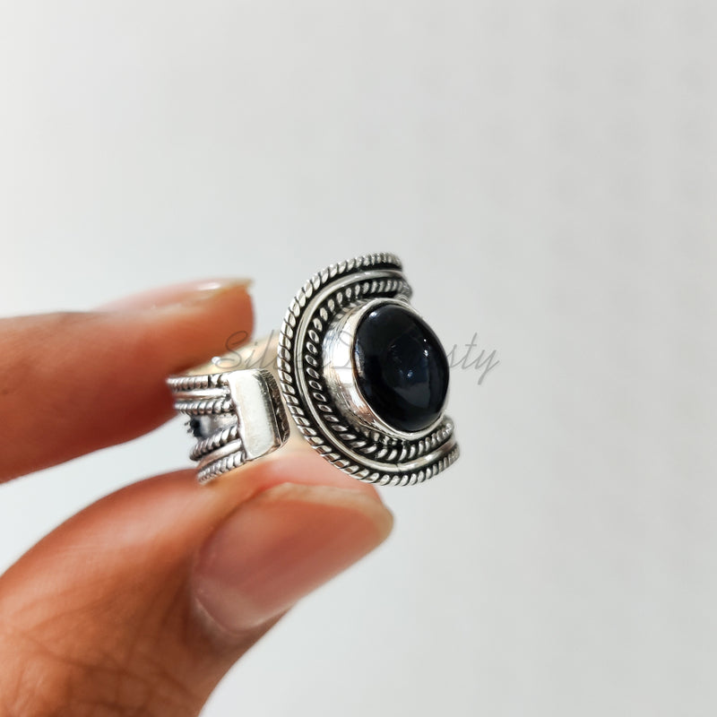 'Designer' Black Onyx 925 Solid Sterling Silver Ring