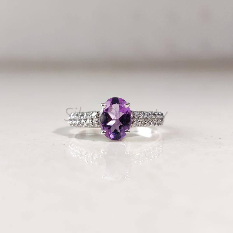 'Boho' Multistone Amethyst and Zircon 925 Solid Sterling Silver Ring