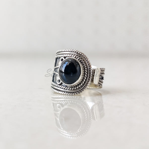 'Designer' Black Onyx 925 Solid Sterling Silver Ring