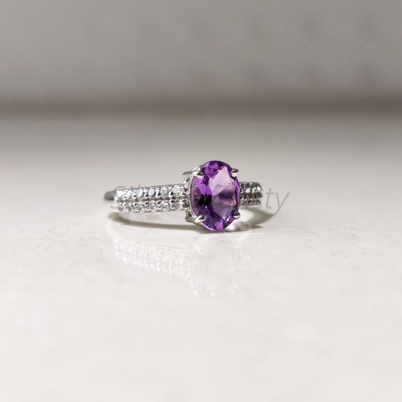 'Boho' Multistone Amethyst and Zircon 925 Solid Sterling Silver Ring