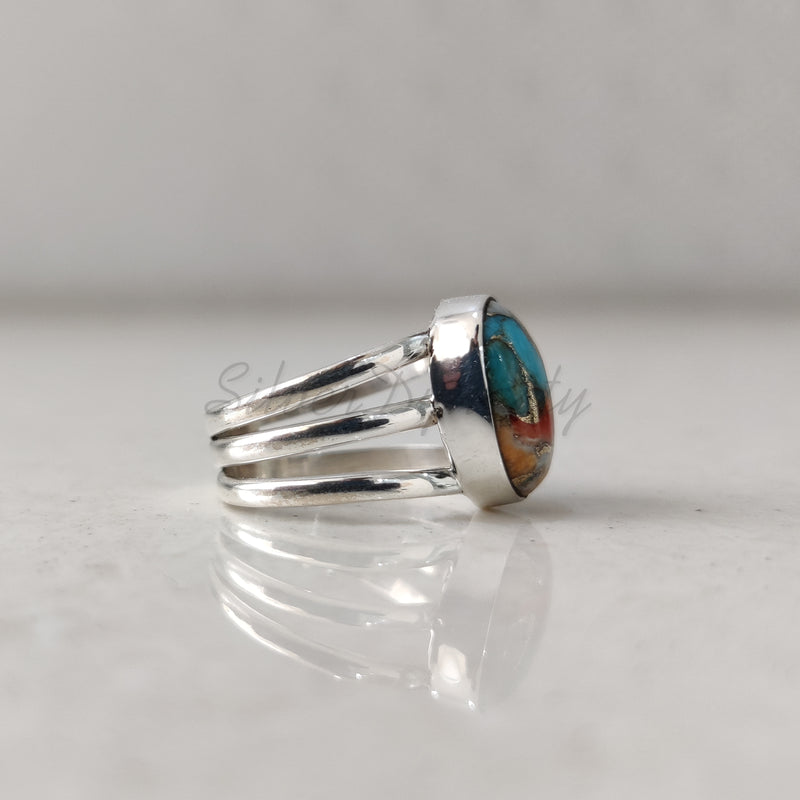 'Big' Oyster Copper Turquoise 925 Solid Sterling Silver Ring