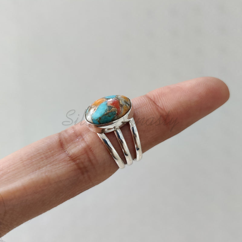 'Big' Oyster Copper Turquoise 925 Solid Sterling Silver Ring