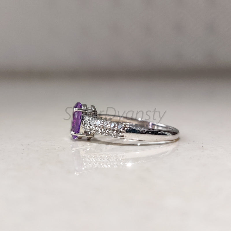 'Boho' Multistone Amethyst and Zircon 925 Solid Sterling Silver Ring