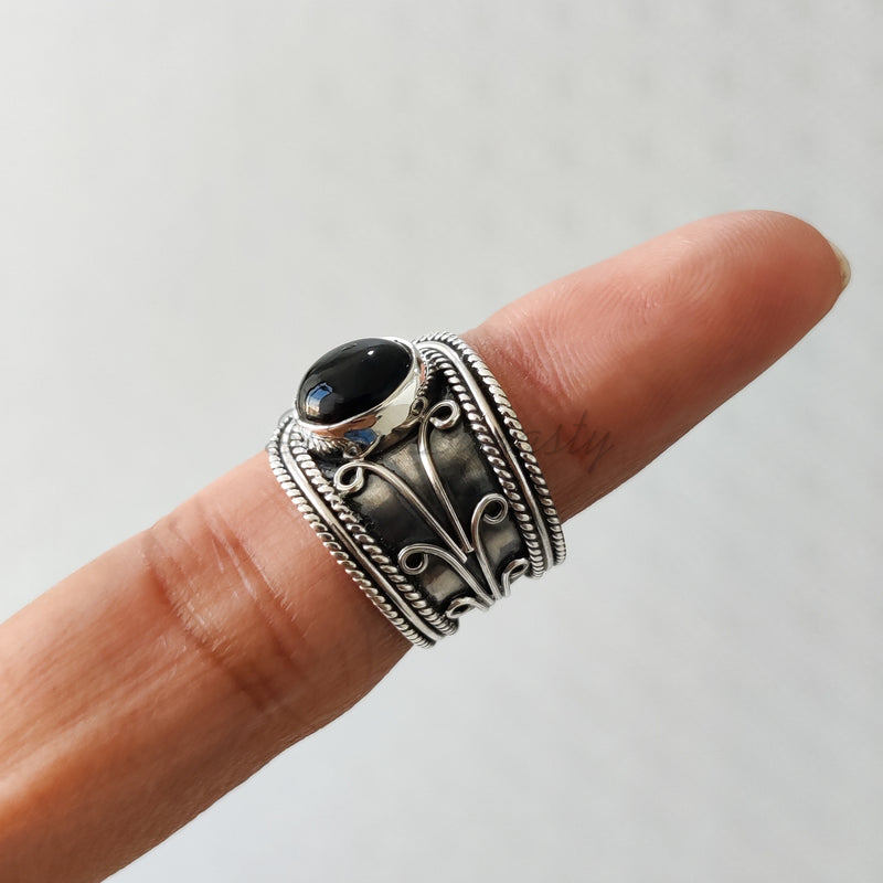 'Designer' Black Onyx 925 Solid Sterling Silver Ring