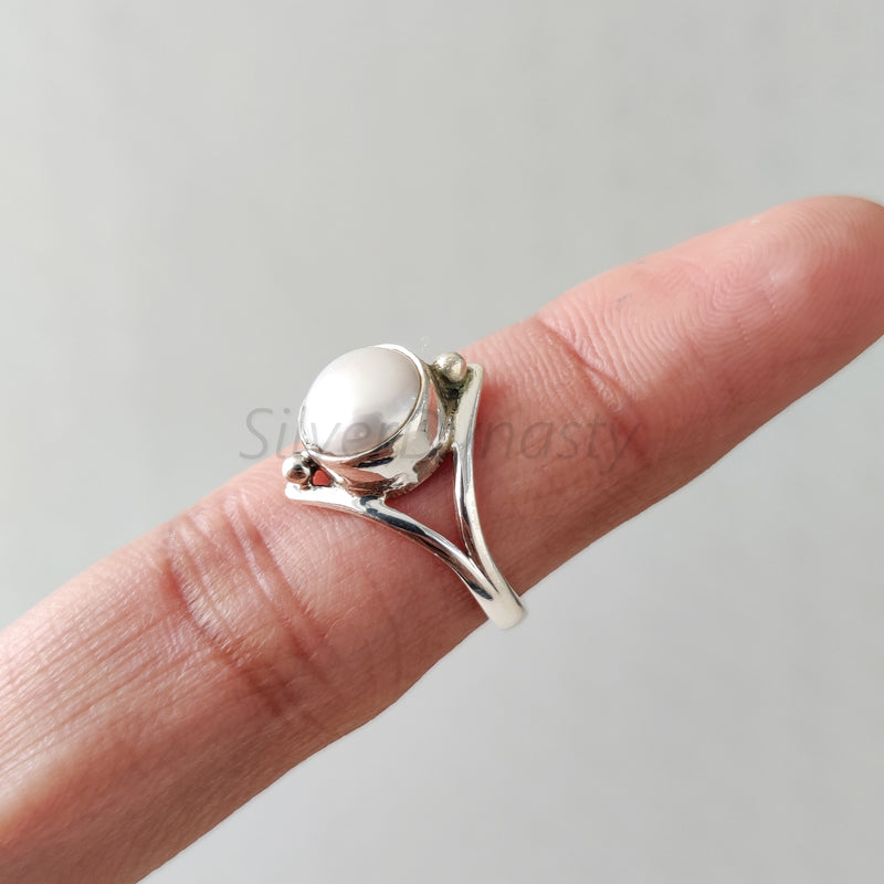 'Bohmin' Pearl 925 Solid Sterling Silver Ring