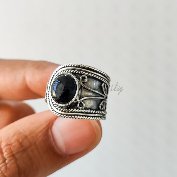 'Designer' Black Onyx 925 Solid Sterling Silver Ring