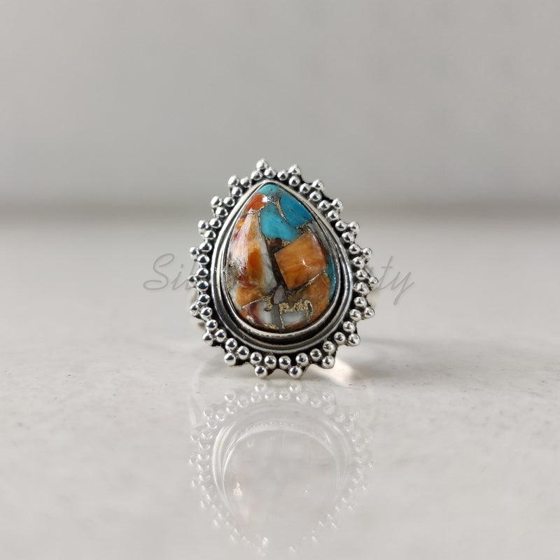 'Big' Oyster Copper Turquoise 925 Solid Sterling Silver Ring