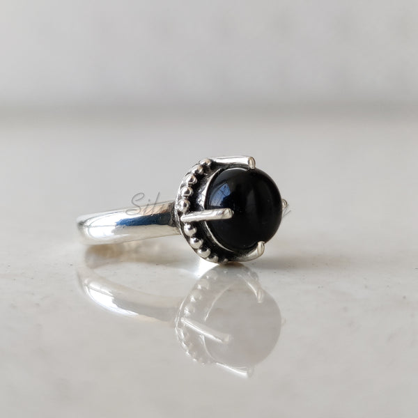 'BIA' Black Onyx 925 Solid Sterling Silver Ring Round