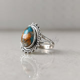 'Big' Oyster Copper Turquoise 925 Solid Sterling Silver Ring