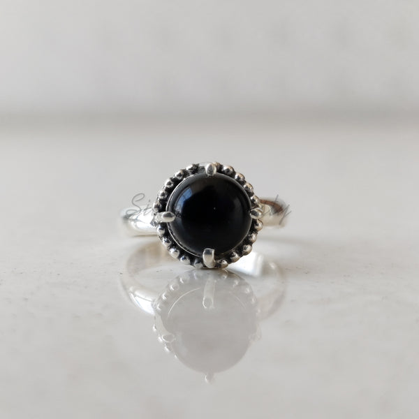 'BIA' Black Onyx 925 Solid Sterling Silver Ring Round