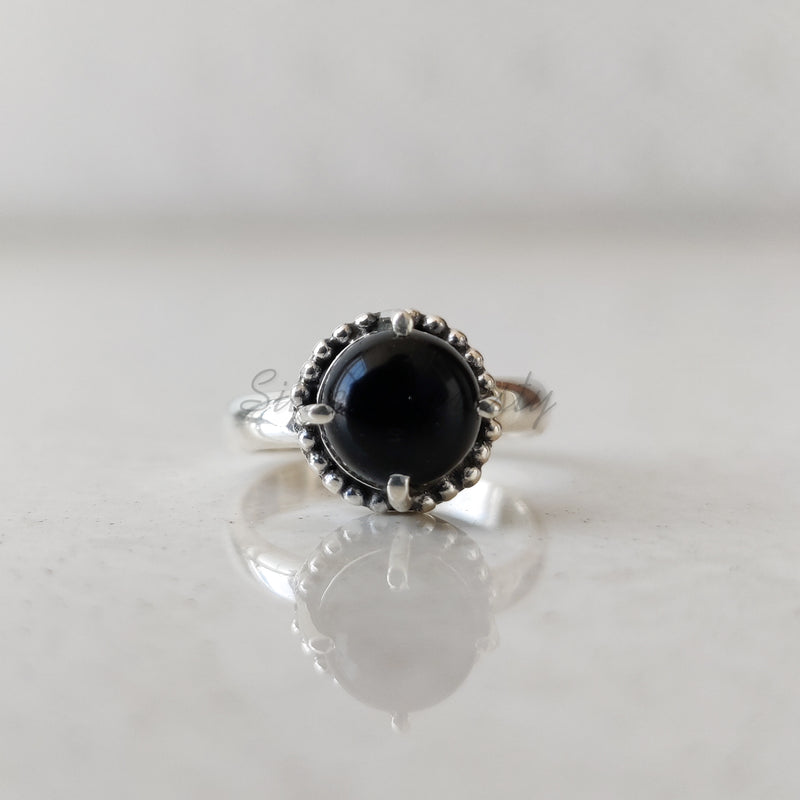 'BIA' Black Onyx 925 Solid Sterling Silver Ring Round