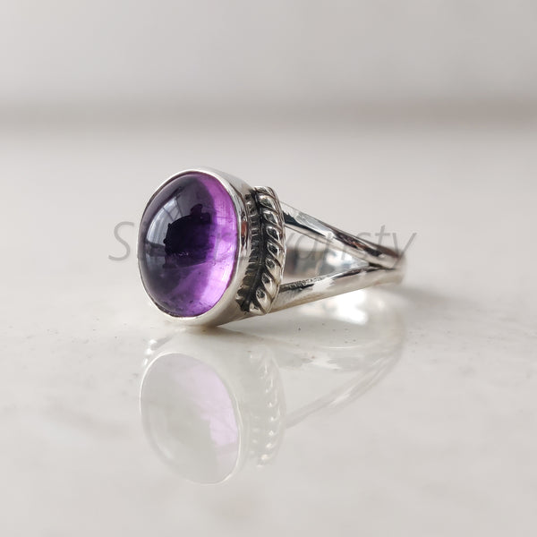 'Boho' Amethyst 925 Solid Sterling Silver Ring Oval