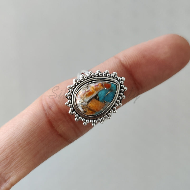 'Big' Oyster Copper Turquoise 925 Solid Sterling Silver Ring