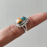 'Big' Oyster Copper Turquoise 925 Solid Sterling Silver Ring