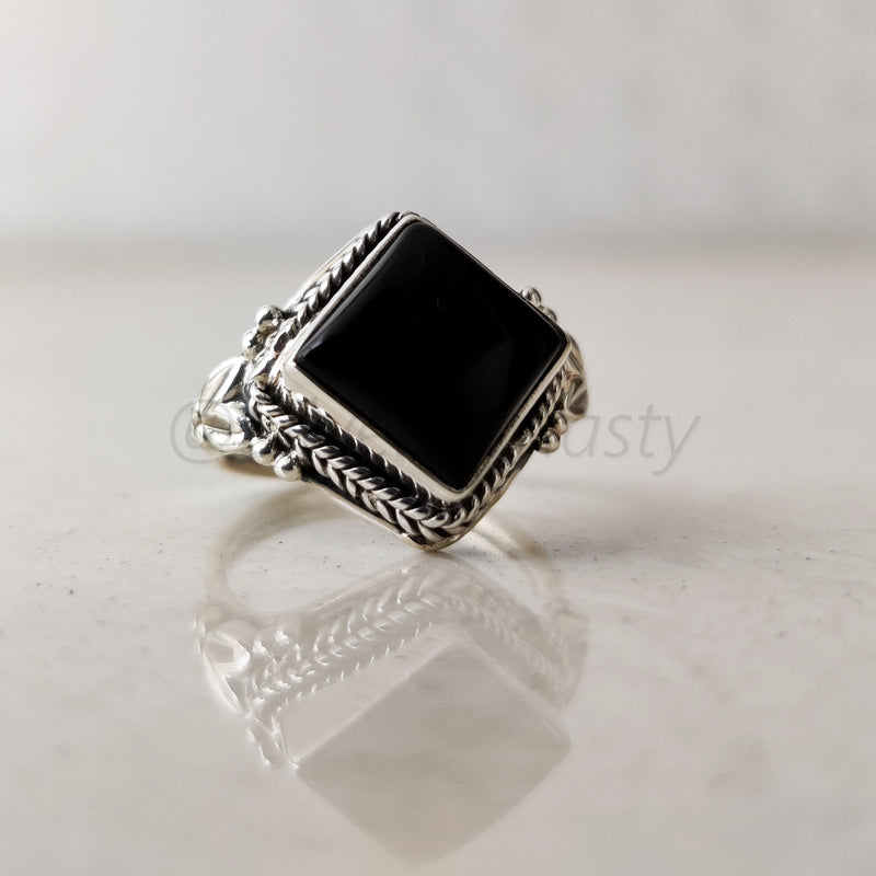 'BIA' Black Onyx 925 Solid Sterling Silver Ring