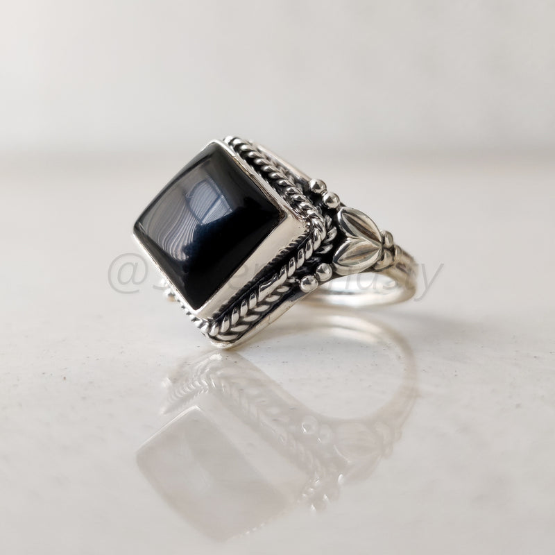 'BIA' Black Onyx 925 Solid Sterling Silver Ring