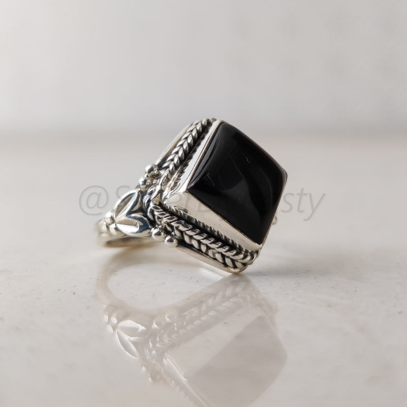 'BIA' Black Onyx 925 Solid Sterling Silver Ring