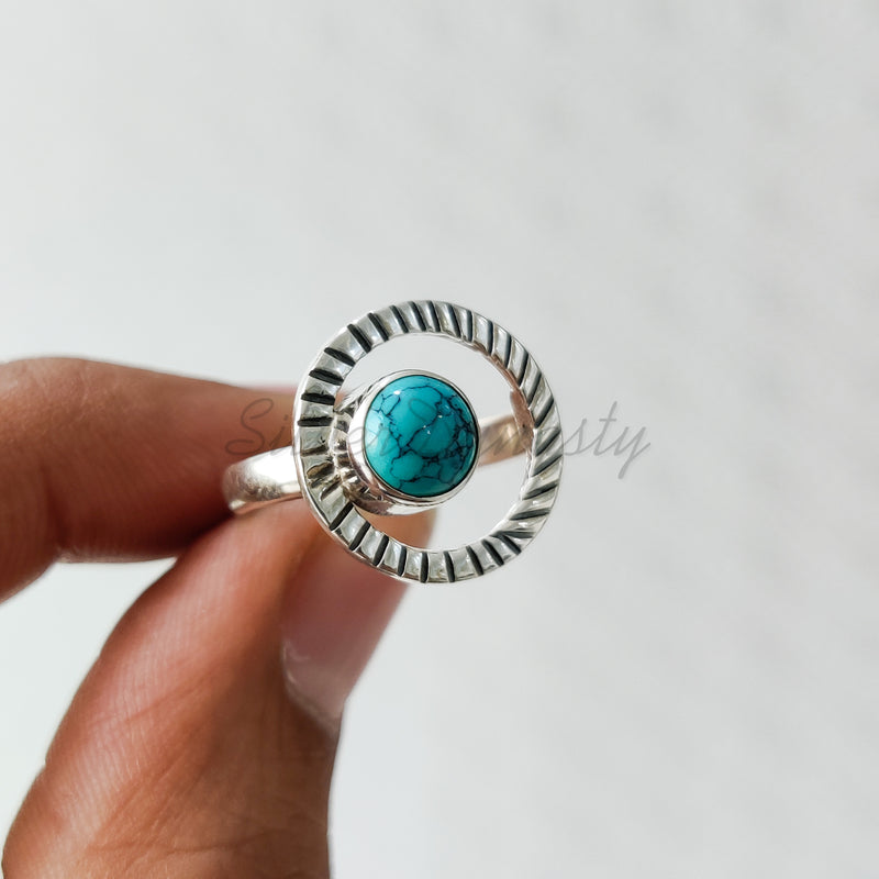 'Designer' Turquoise 925 Solid Sterling Silver Ring