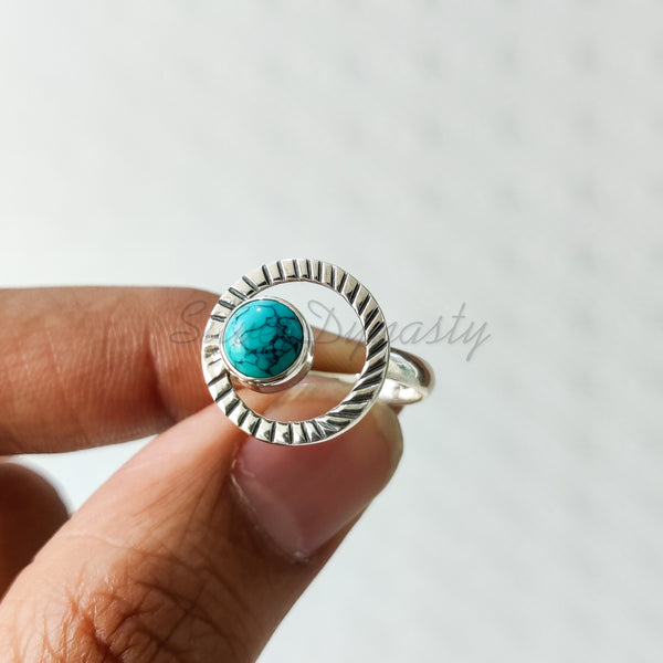 'Designer' Turquoise 925 Solid Sterling Silver Ring