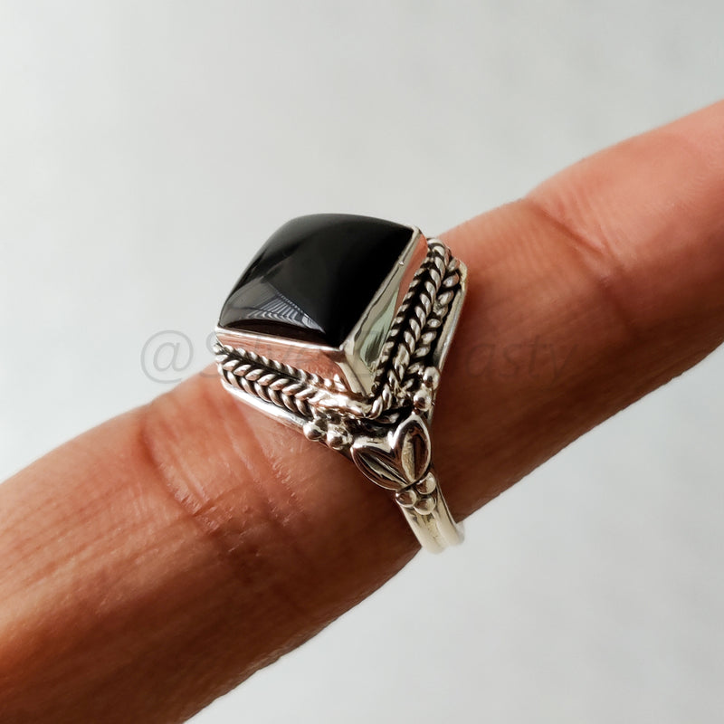 'BIA' Black Onyx 925 Solid Sterling Silver Ring