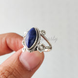 'Boho' Lapis Lazuli 925 Solid Sterling Silver Ring Marquise