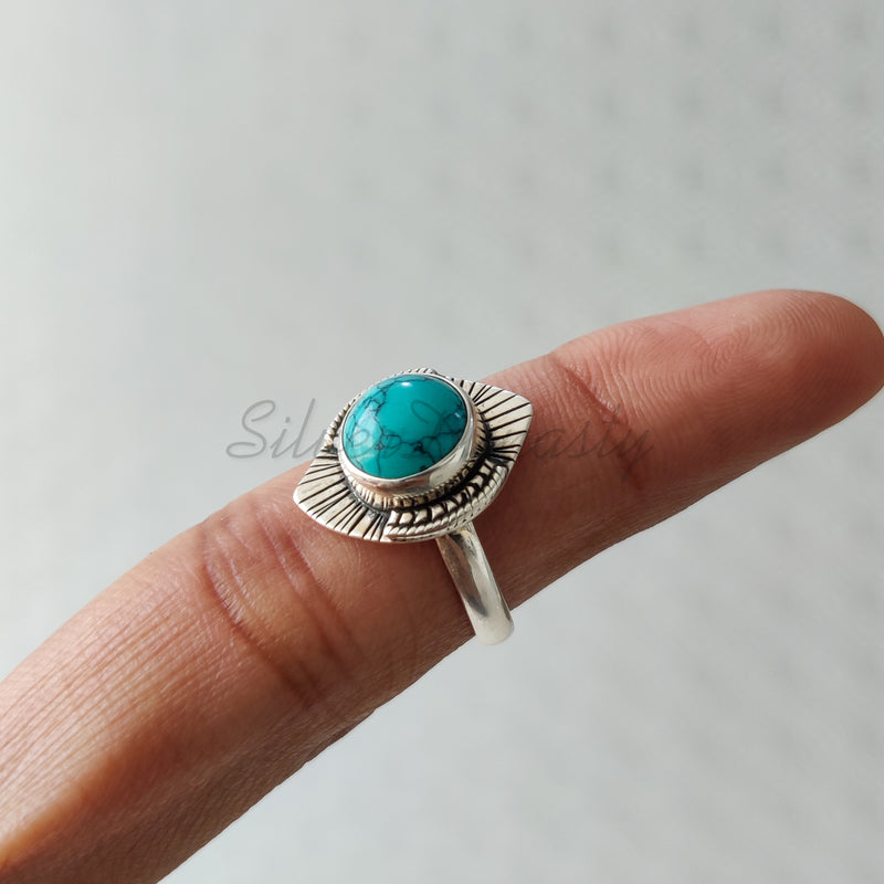 'Designer' Turquoise 925 Solid Sterling Silver Ring