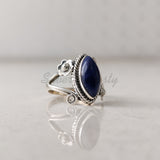 'Boho' Lapis Lazuli 925 Solid Sterling Silver Ring Marquise