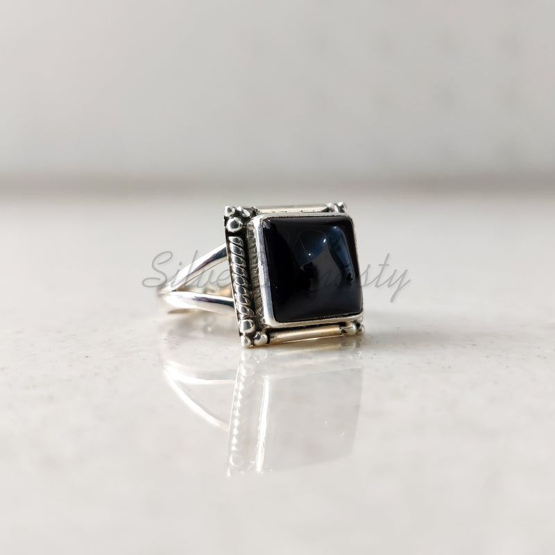 'Boho' Black Onyx 925 Solid Sterling Silver Ring