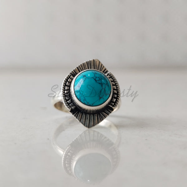 'Designer' Turquoise 925 Solid Sterling Silver Ring