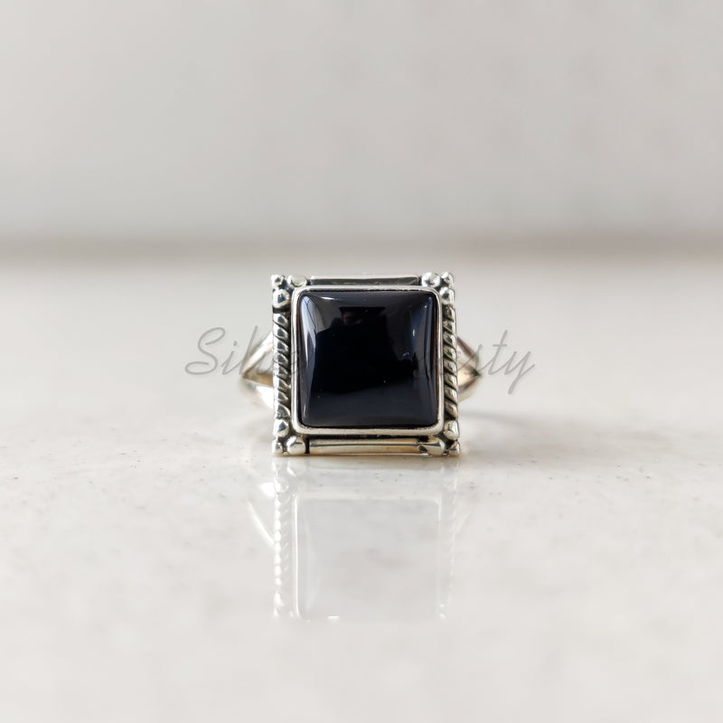 'Boho' Black Onyx 925 Solid Sterling Silver Ring