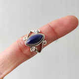 'Boho' Lapis Lazuli 925 Solid Sterling Silver Ring Marquise