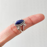 'Boho' Lapis Lazuli 925 Solid Sterling Silver Ring Marquise