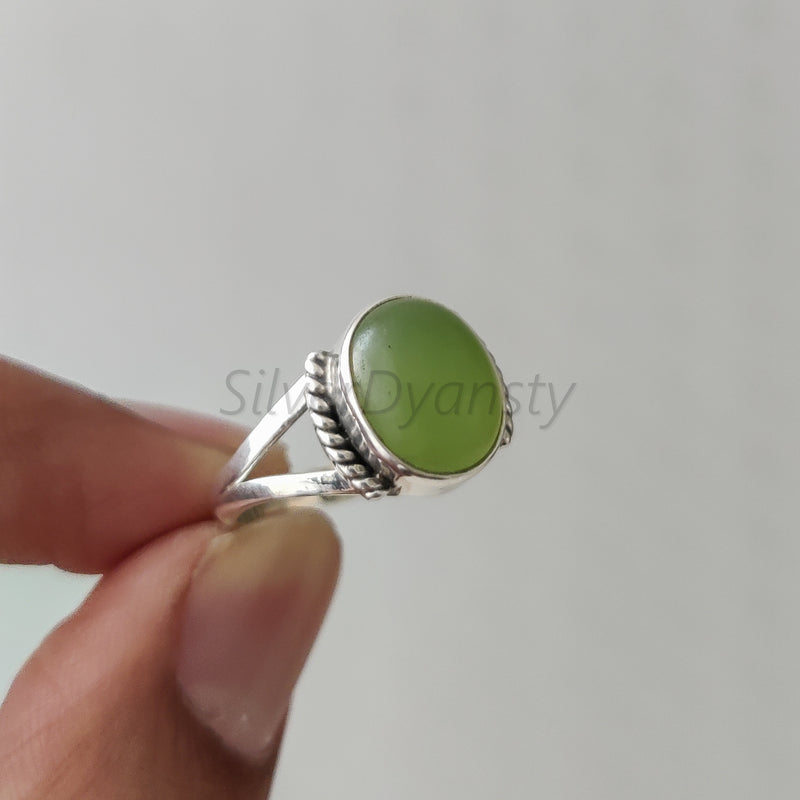 'BIA' Peridot 925 Solid Sterling Silver Ring Cabochon