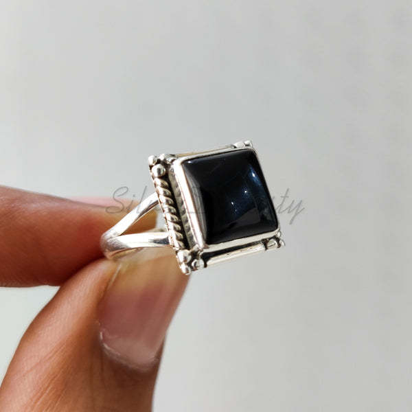 'Boho' Black Onyx 925 Solid Sterling Silver Ring