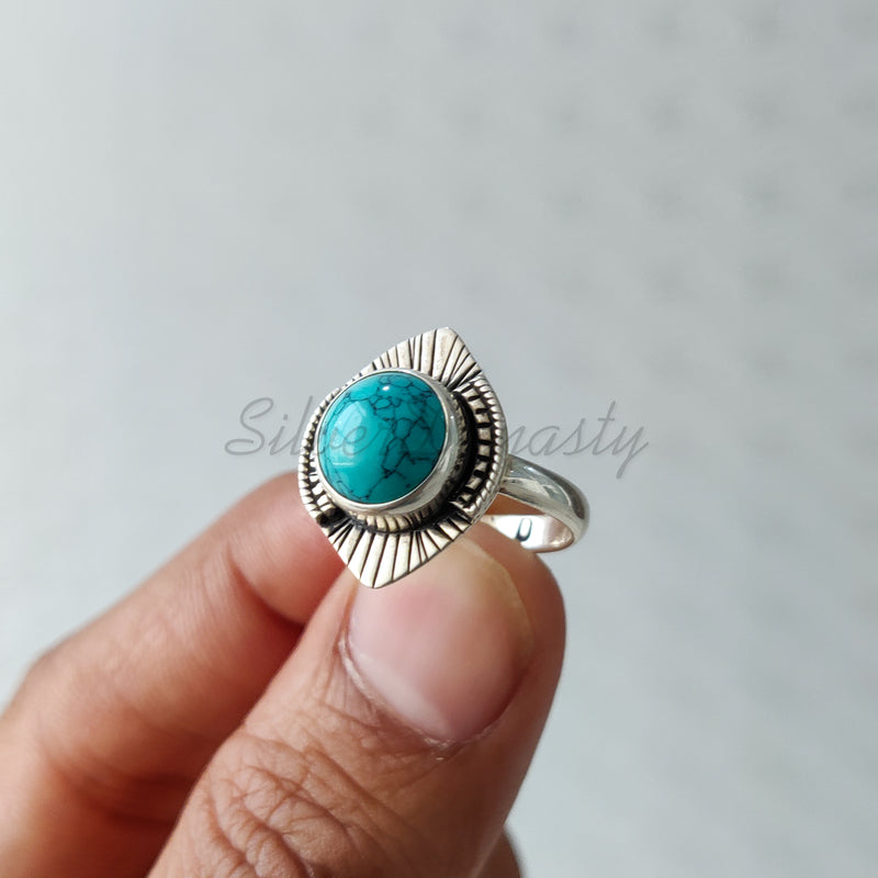 'Designer' Turquoise 925 Solid Sterling Silver Ring