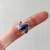 'Boho' Lapis Lazuli 925 Solid Sterling Silver Ring Marquise