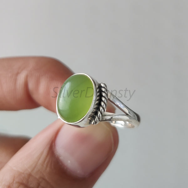 'BIA' Peridot 925 Solid Sterling Silver Ring Cabochon