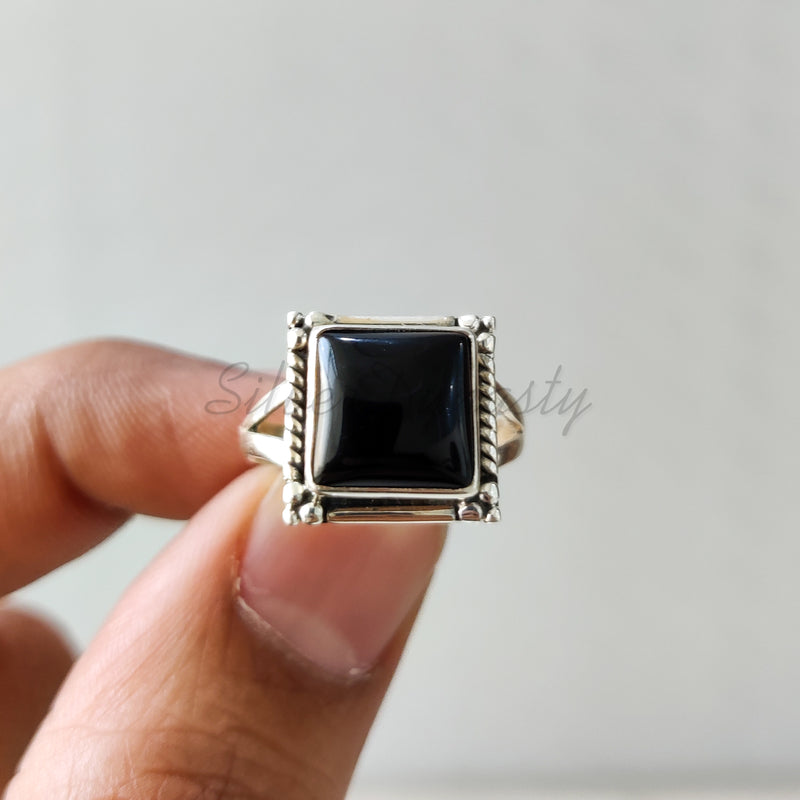 'Boho' Black Onyx 925 Solid Sterling Silver Ring