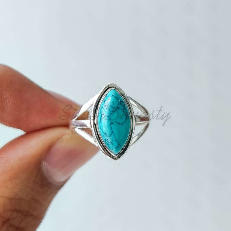 'Elegant' Turquoise 925 Solid Sterling Silver Ring